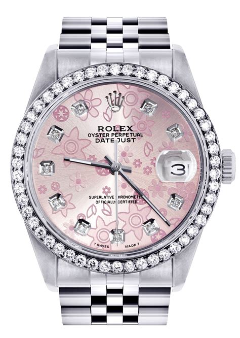 damenuhr rolex datejust diamond flower|rolex datejust diamond bezel aftermarket.